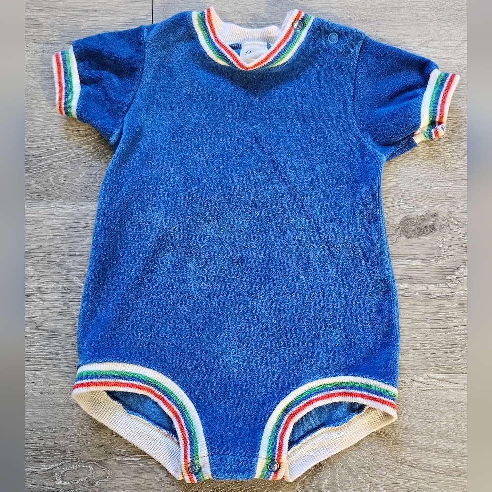 Carter's Vintage Blue Terry cloth Bodysuit Stripes Snaps Size 18 Months